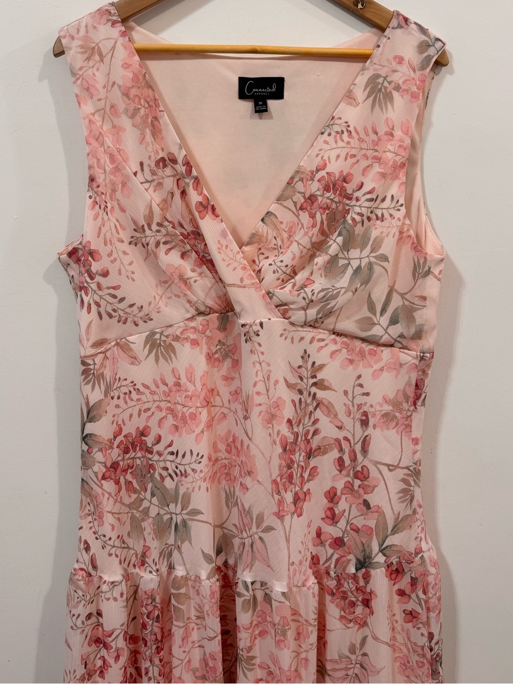 Connected Apparel Floral Airy Spring Summer Preppy Blush Pink Midi Dress Size 16 - Picture 6 of 10